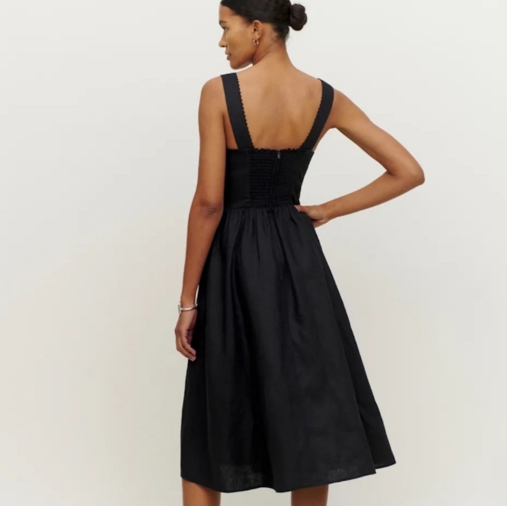 Reformation Tagliatelle Black Linen Midi Dress 6 - Picture 15 of 16